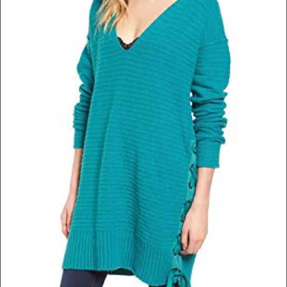 NWT Free People Heart it Laces Sweater in Sky - Picture 3 of 5